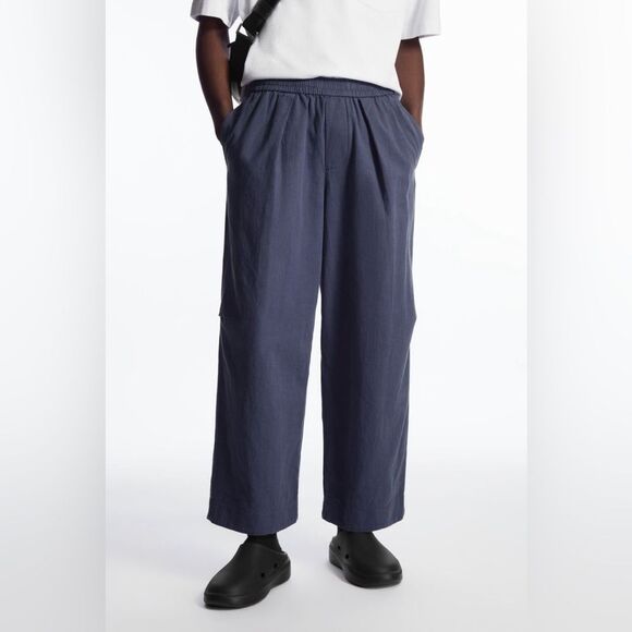 COS Men's Wide-leg Chambray Linen/Cotton French Blue Trousers Sz L - Picture 3 of 16